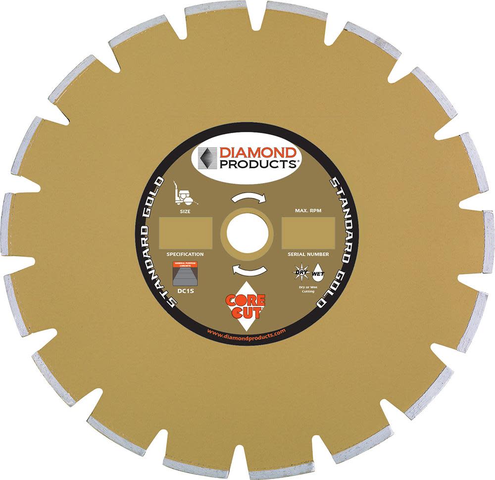 Diamond Products 14 In. x .125 In. x 1 In. Standard Gold Dry Walk Behind Blade - Ascmtools
