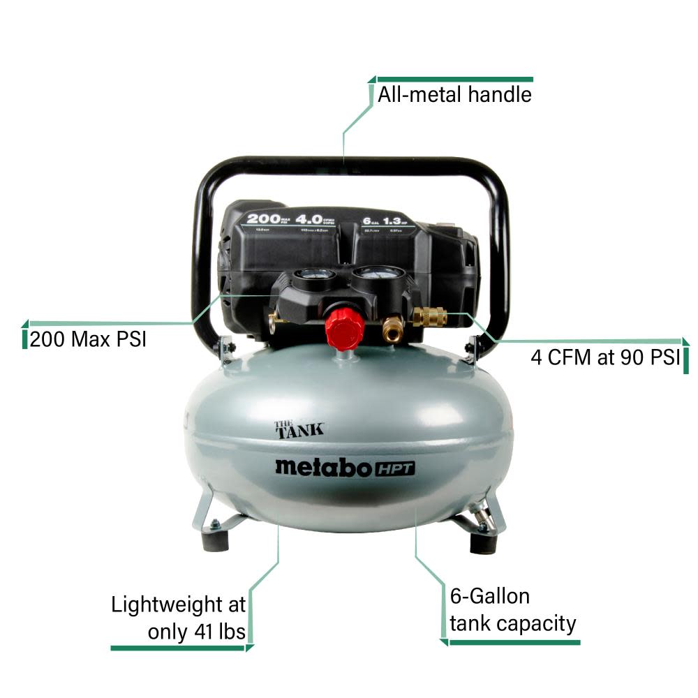Metabo HPT The Tank 6 Gallon 200 PSI Job Site Compressor - Ascmtools