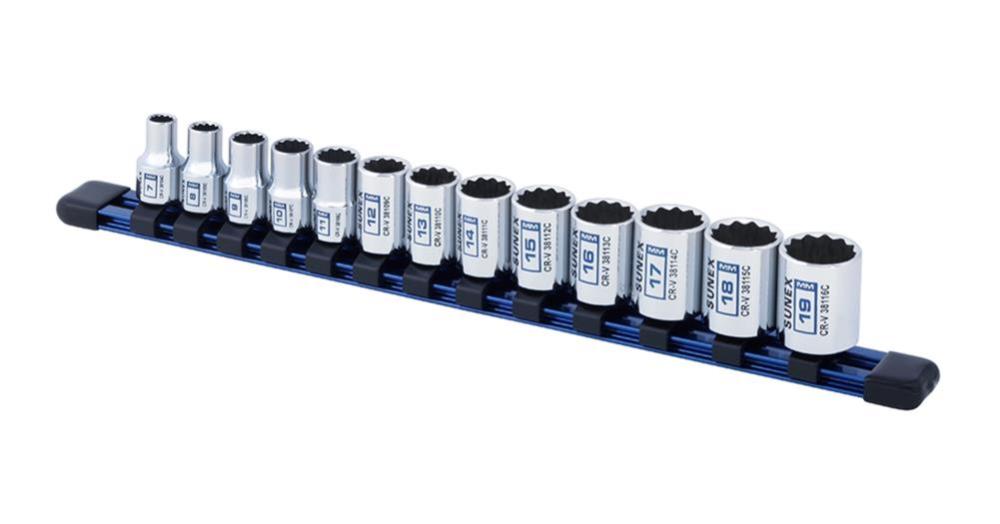 Sunex 3/8 In. Dr 12 Pt Standard Metric Socket Rail 13 Pc Set - Ascmtools