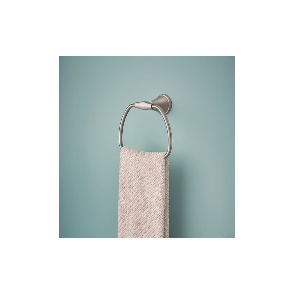 Moen Tiffin Brushed Nickel Towel Ring with Press & Mark Stamp - Ascmtools