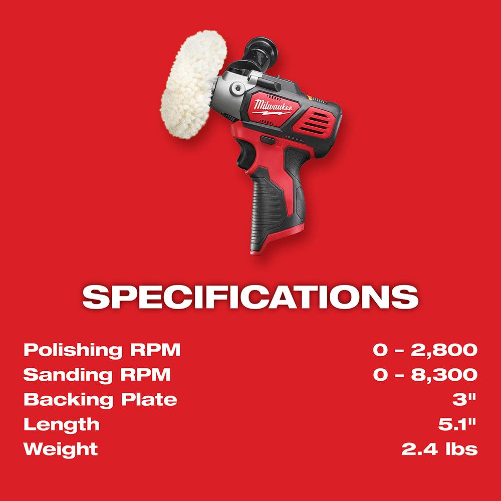 Milwaukee M12 12 Volt Lithium-Ion Cordless Variable Speed Polisher/Sander - Ascmtools