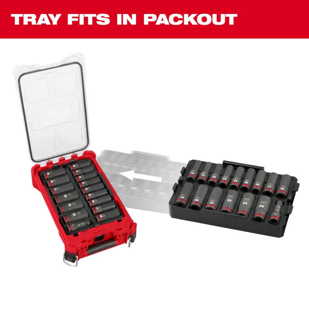 Milwaukee SHOCKWAVE Impact Duty Socket 1/2 Dr 16pc MM Tray Set - Ascmtools
