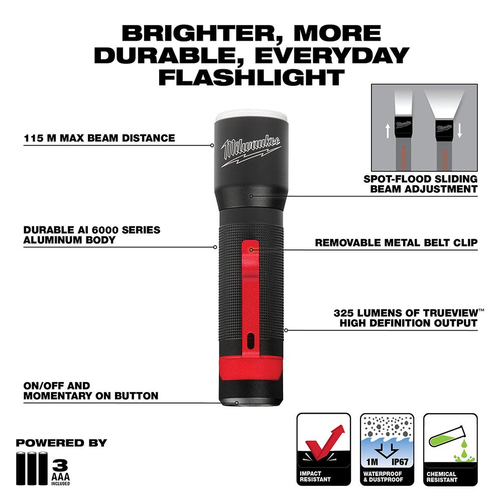 Milwaukee 325-Lumen LED Focusing Flashlight with Holster - Ascmtools