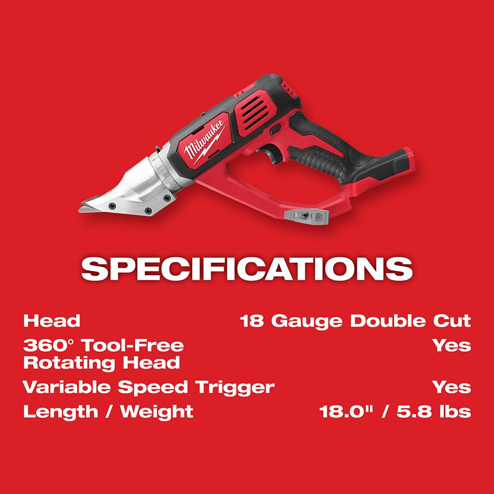 Milwaukee M18 Cordless 18 Gauge Double Cut Shear (Bare Tool) - Ascmtools