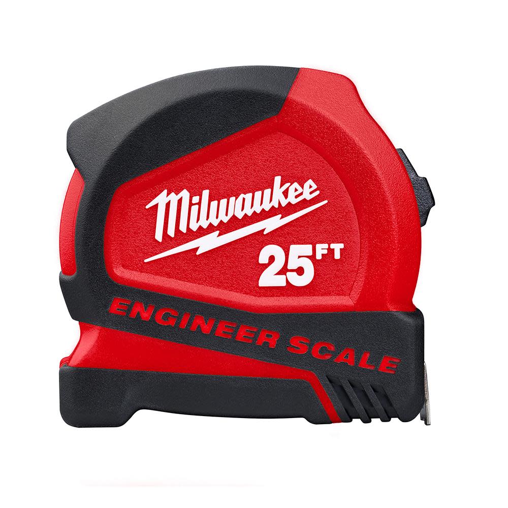 Milwaukee 25′ Compact Tape Measure with Engineer Scale - Ascmtools