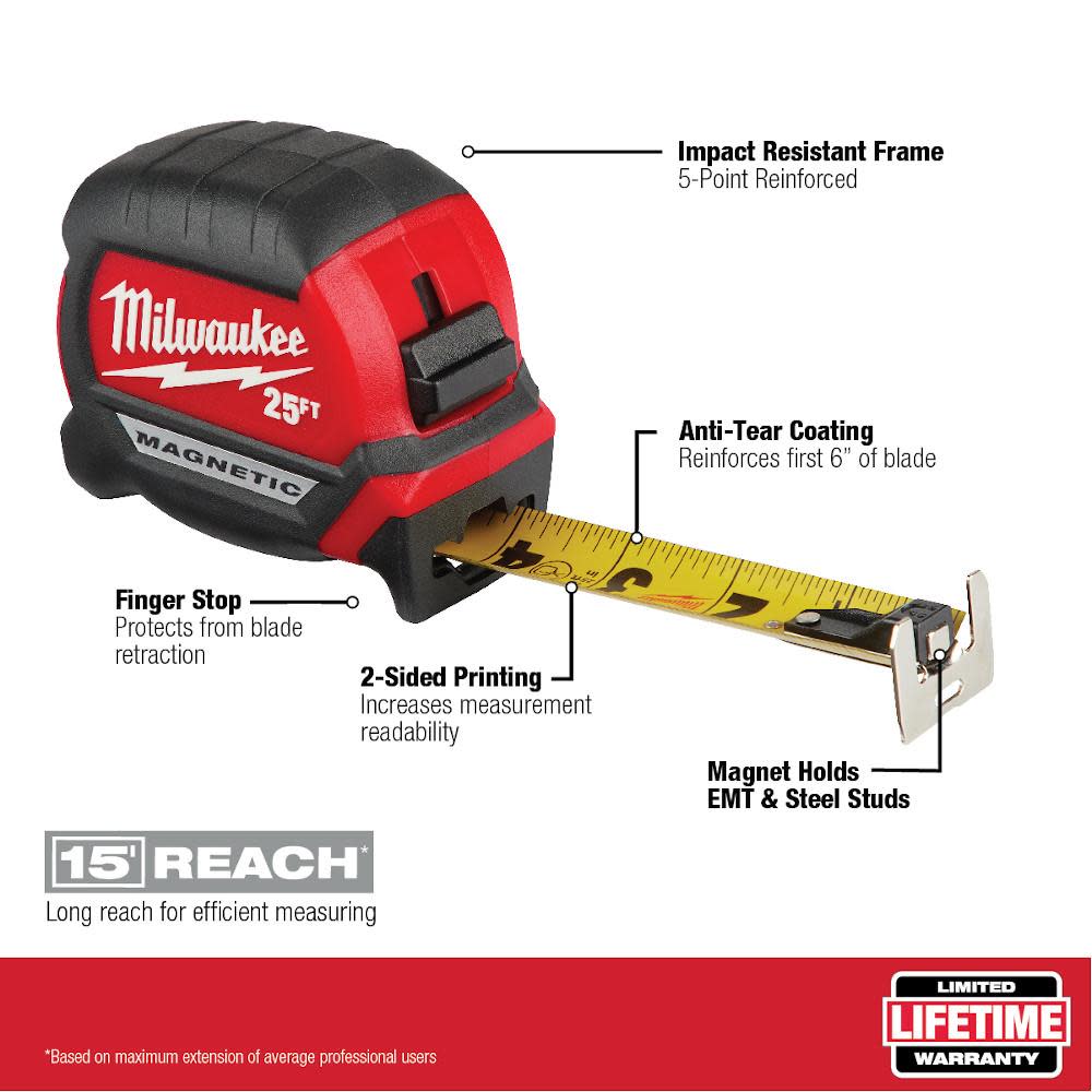 Milwaukee 25′ Compact Wide Blade Magnetic Tape Measure 2-Pack - Ascmtools