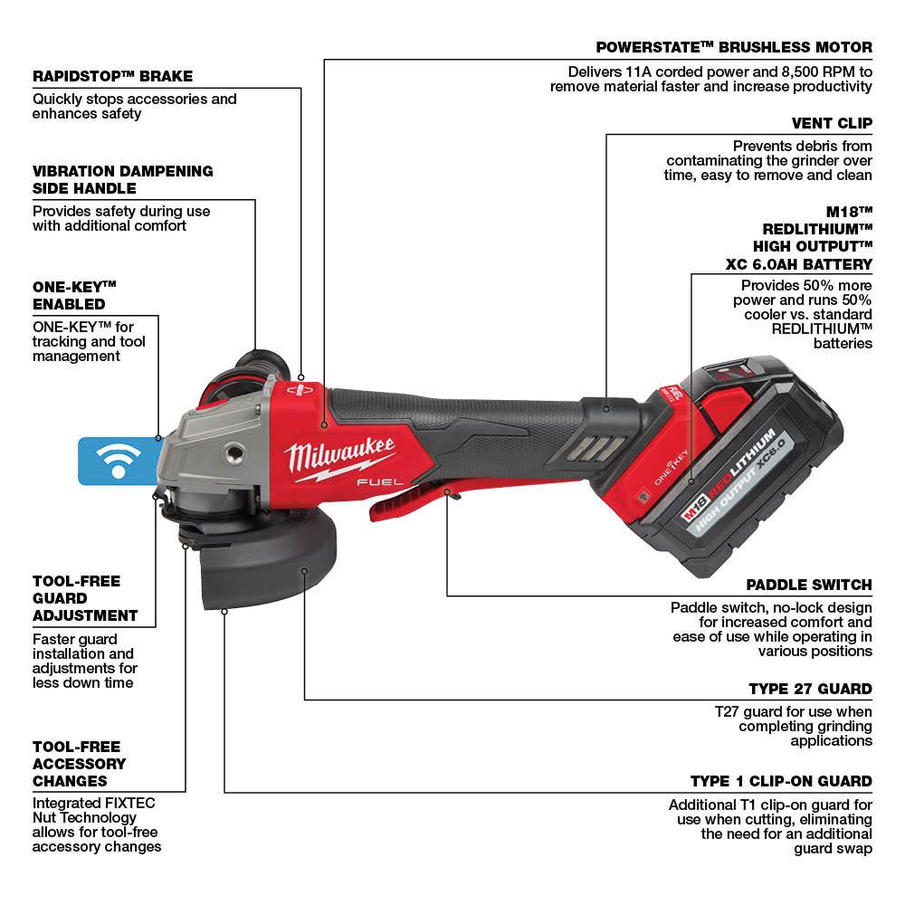 Milwaukee M18 FUEL 4 1/2″ / 5″ Braking Grinder Paddle Switch No Lock Kit - Ascmtools