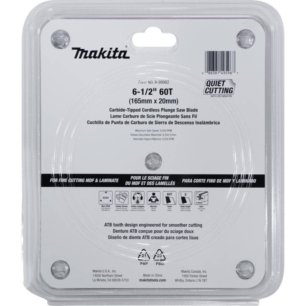 Makita 6-1/2″ 60T (ATB) Carbide-Tipped Cordless Plunge Saw Blade - Ascmtools