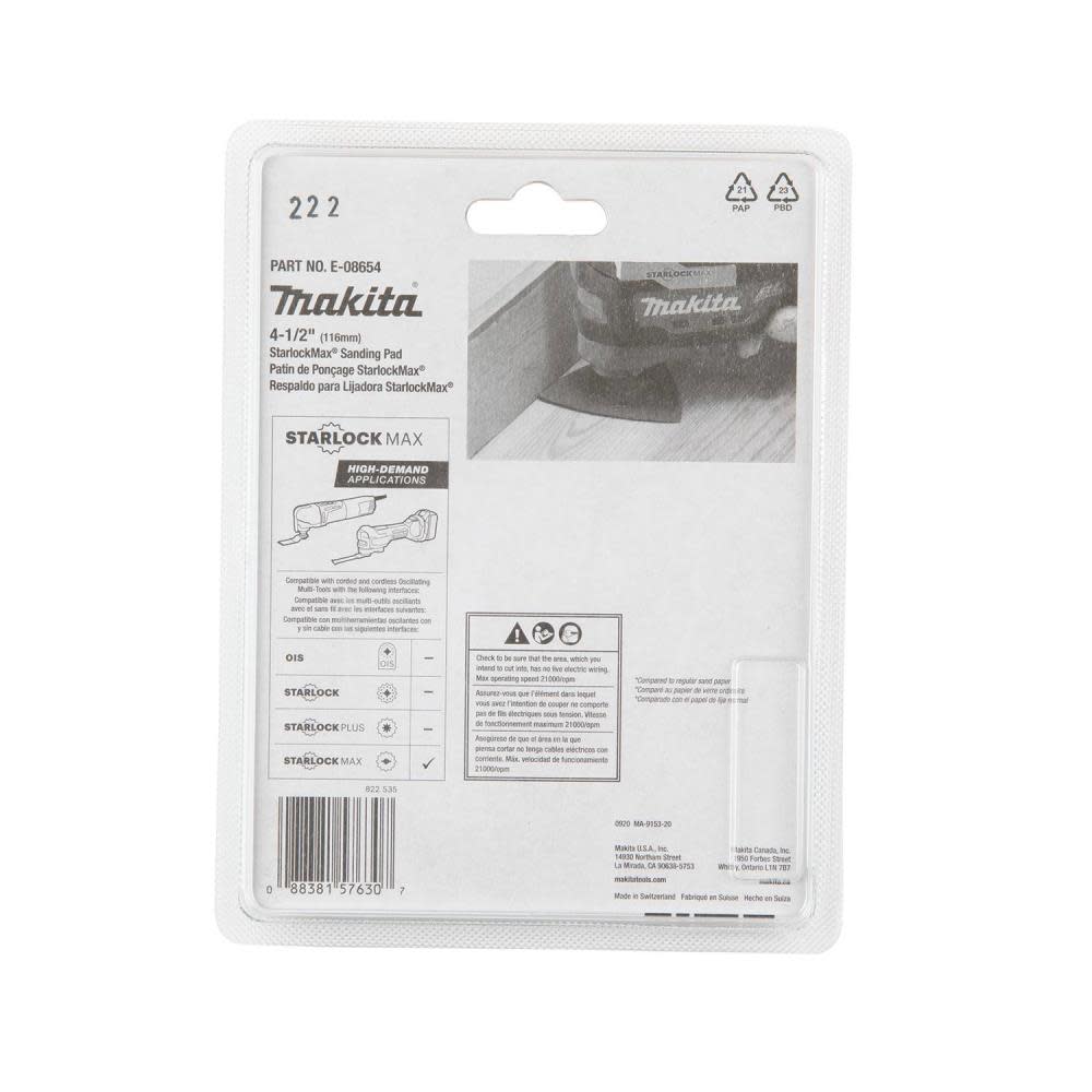 Makita StarlockMax Oscillating Multi Tool 4 1/2″ Tungsten Carbide 60 Grit Delta Triangle Sanding Pad - Ascmtools