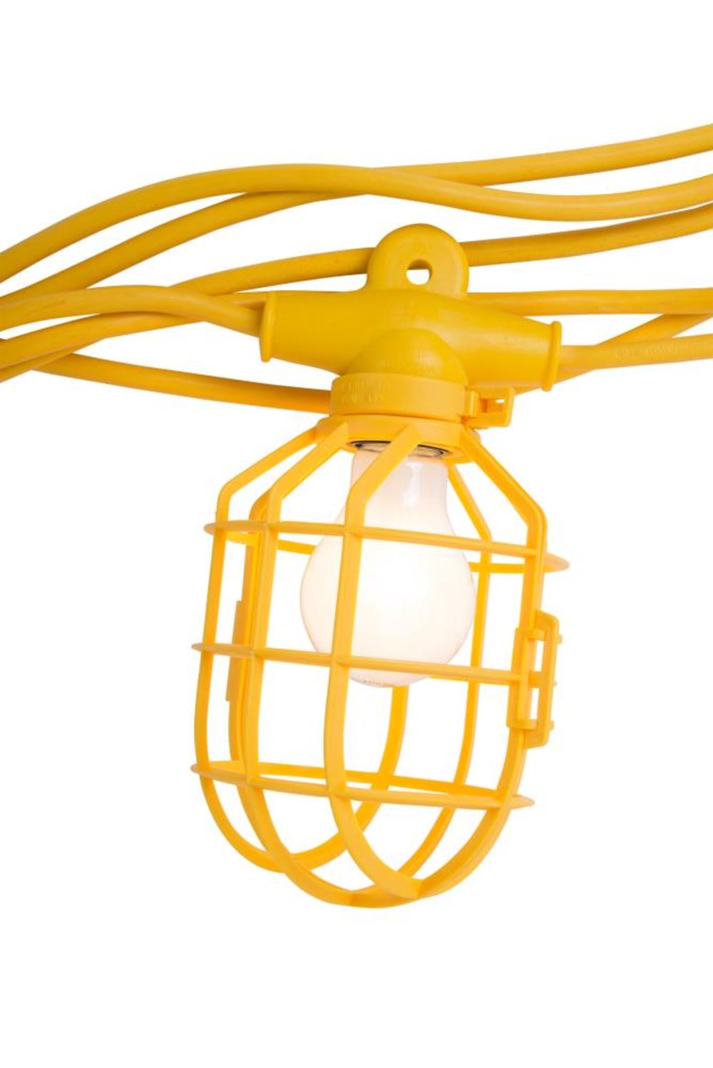 Bergen Industries 50 ft. 14/2 SJTW 5-Cage Temporary Work Light Stringer 15A Male/Female Ends Yellow - Ascmtools