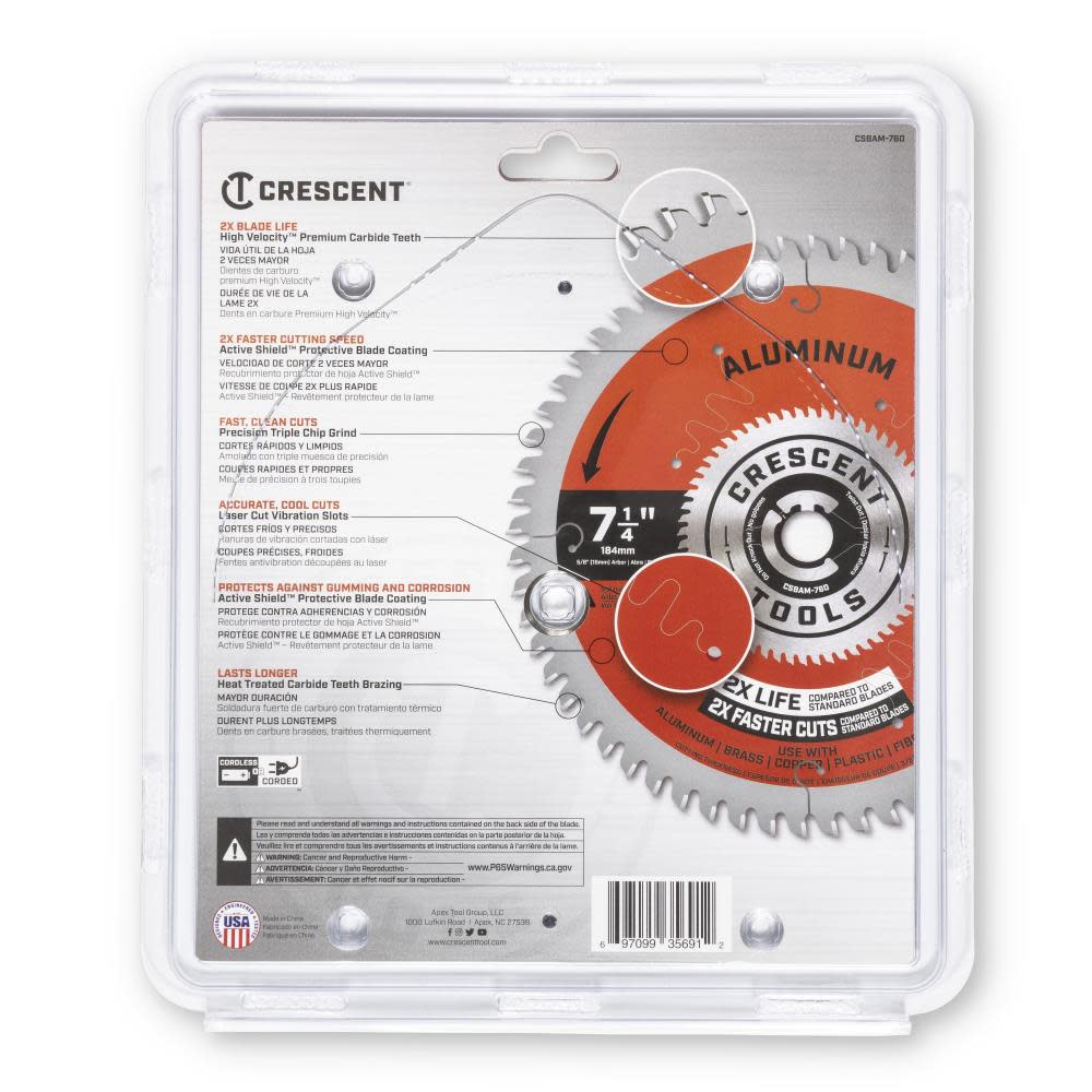 Crescent APEX Circular Saw Blade 7 1/4″ x 60 Tooth Medium Aluminum - Ascmtools