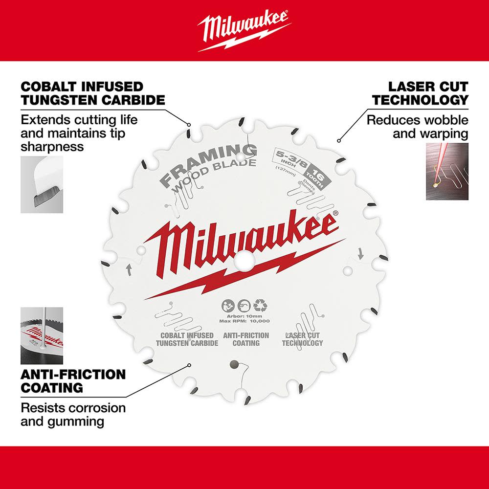 Milwaukee 5-3/8 in. 16T Framing Circular Saw Blade - Ascmtools