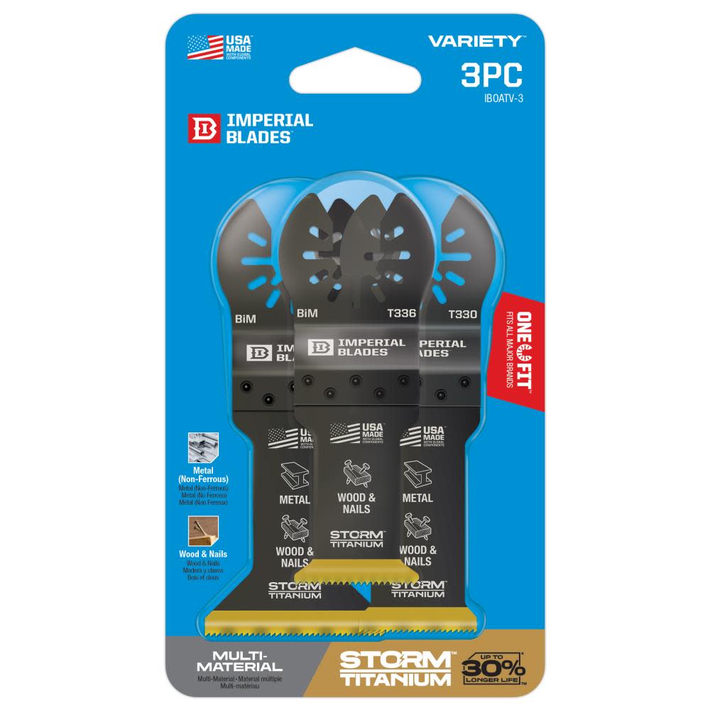 Imperial Blades IBOATV-3 One Fit Storm Titanium Metal/Wood Variety Pack 3PC - Ascmtools