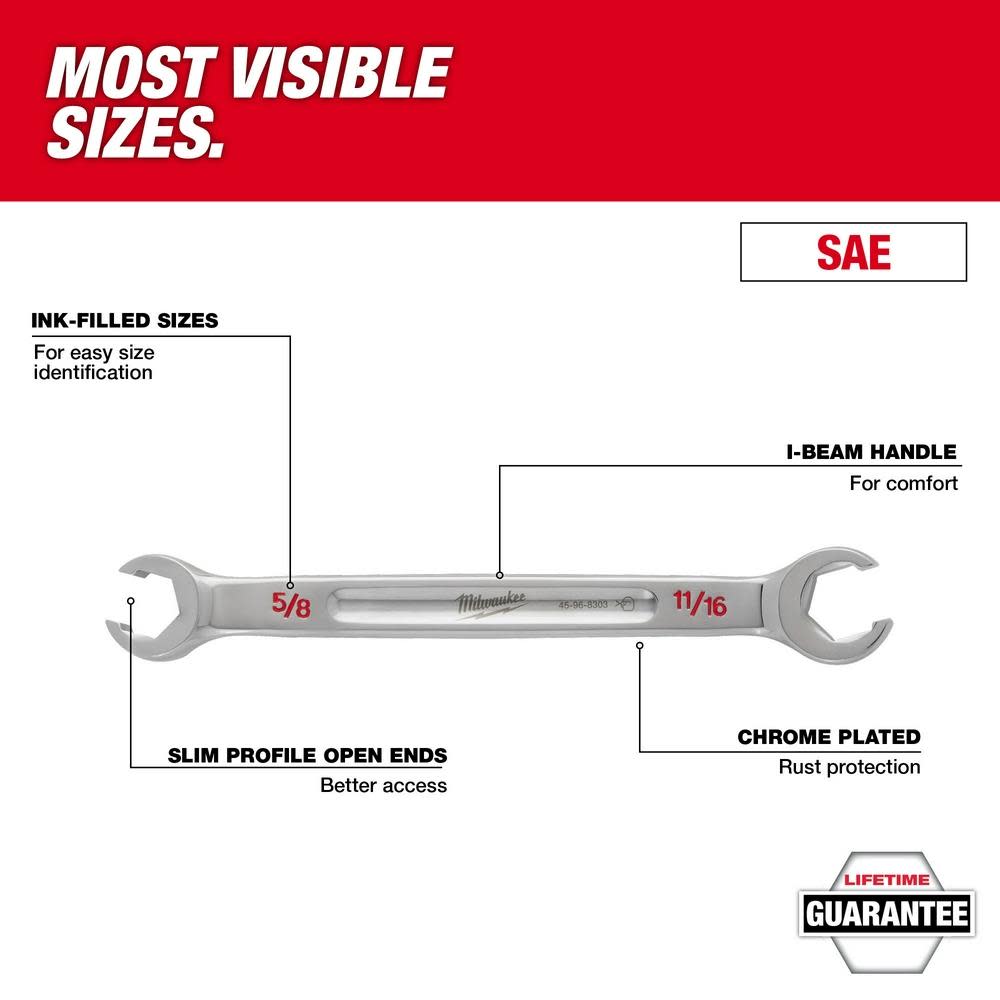 Milwaukee Wrench Set Double End Flare Nut SAE 5pc - Ascmtools