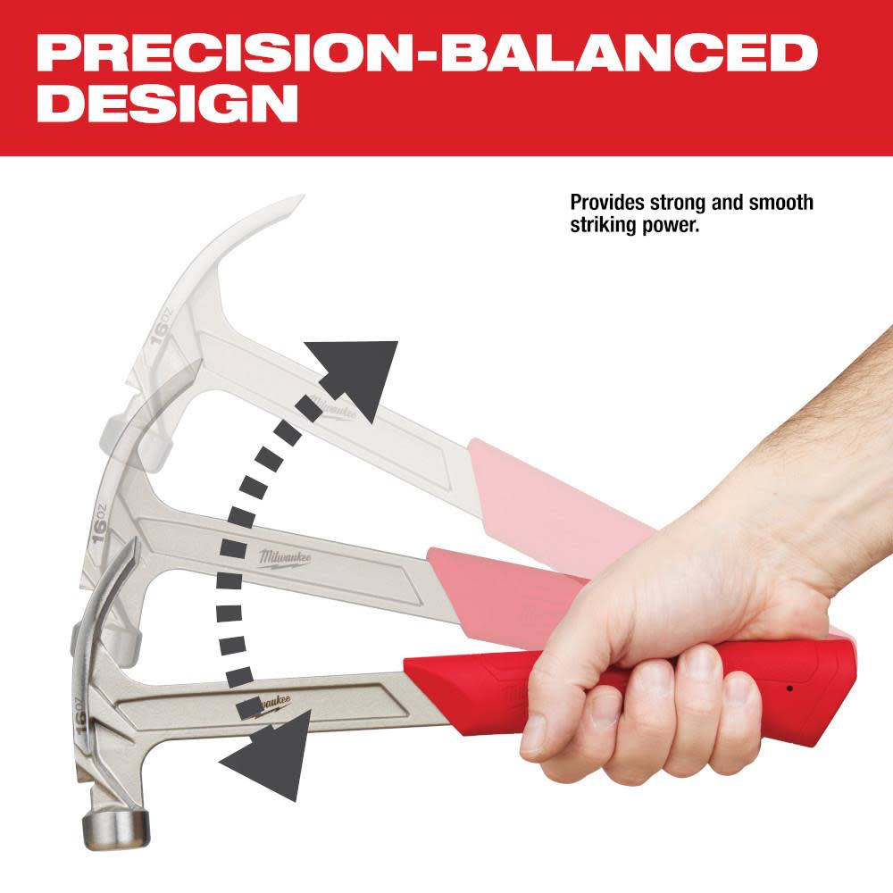 Milwaukee 16oz Smooth Face Hybrid Claw Hammer - Ascmtools