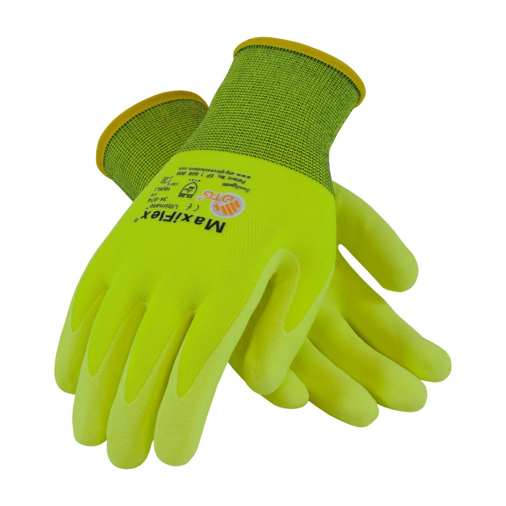 Protective Industrial Products Gloves Hi-Vis Yellow MaxiFlex Ultimate Nylon/Elastane Large - Ascmtools