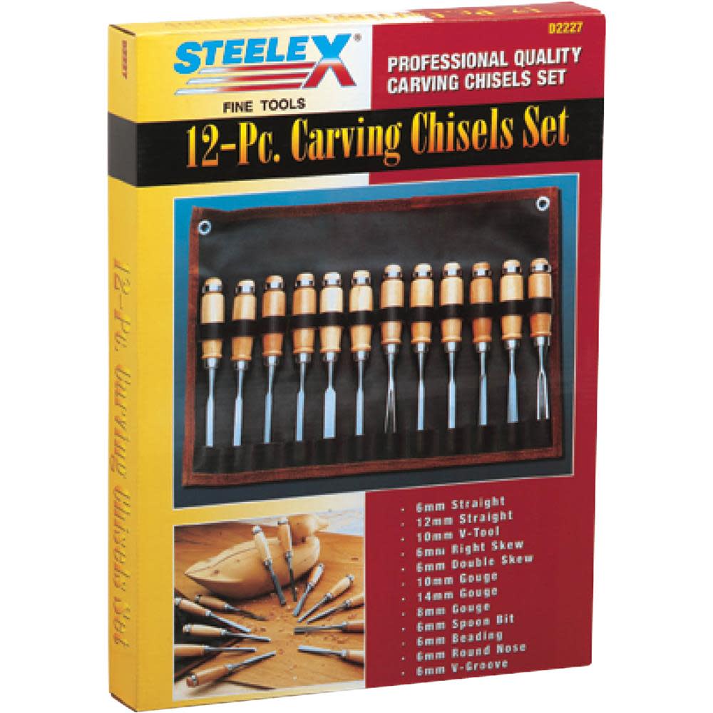 Steelex Beech Wood Handle Carving Chisel Set 12pc - Ascmtools