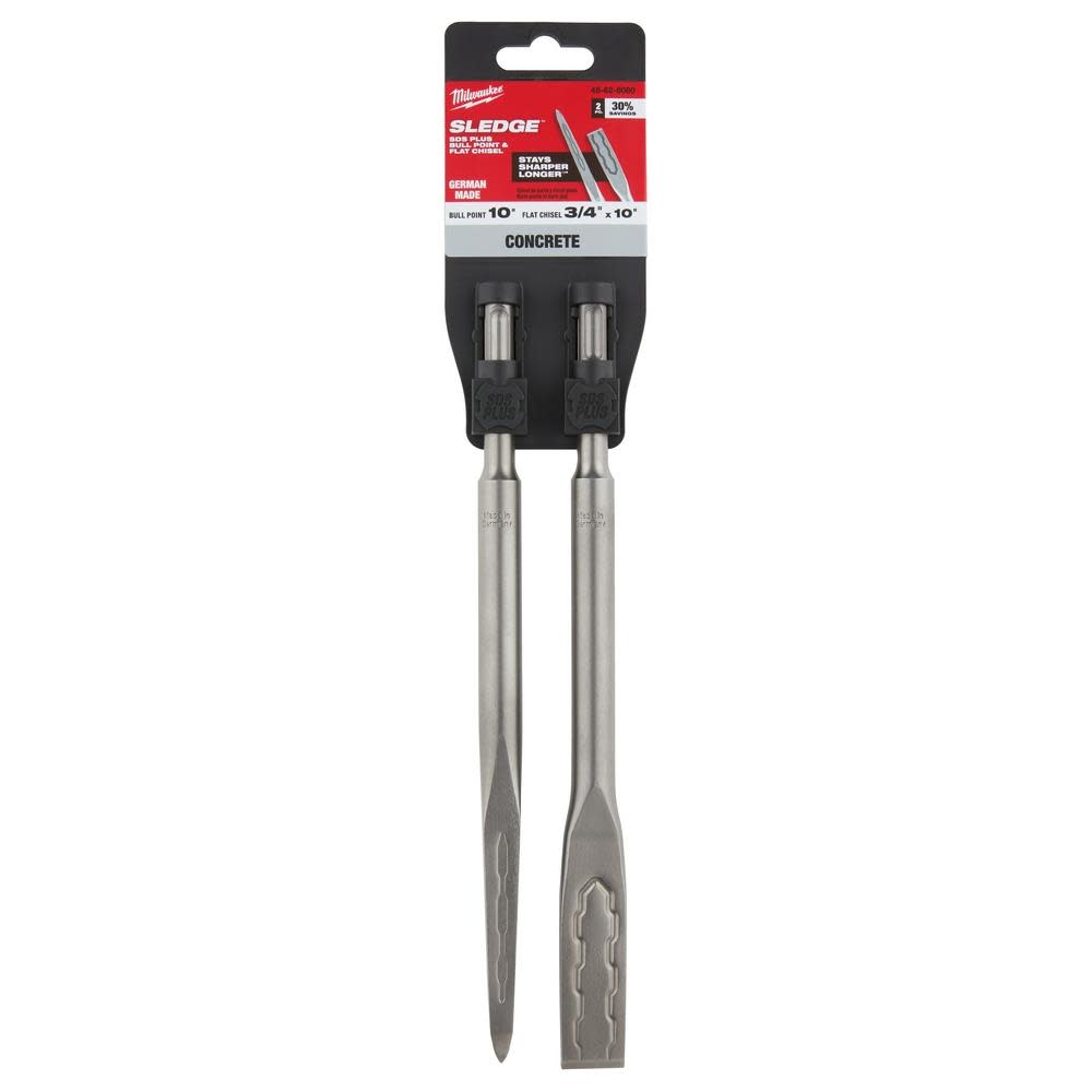 Milwaukee SDS-PLUS SLEDGE Bull Point & Flat Chisel 2 Pack - Ascmtools
