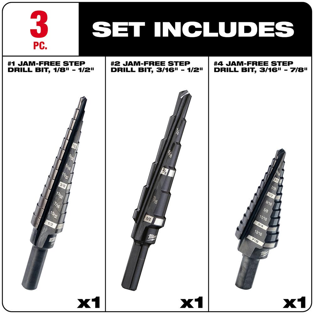 Milwaukee 3-Piece Step Drill Bit Set - Ascmtools