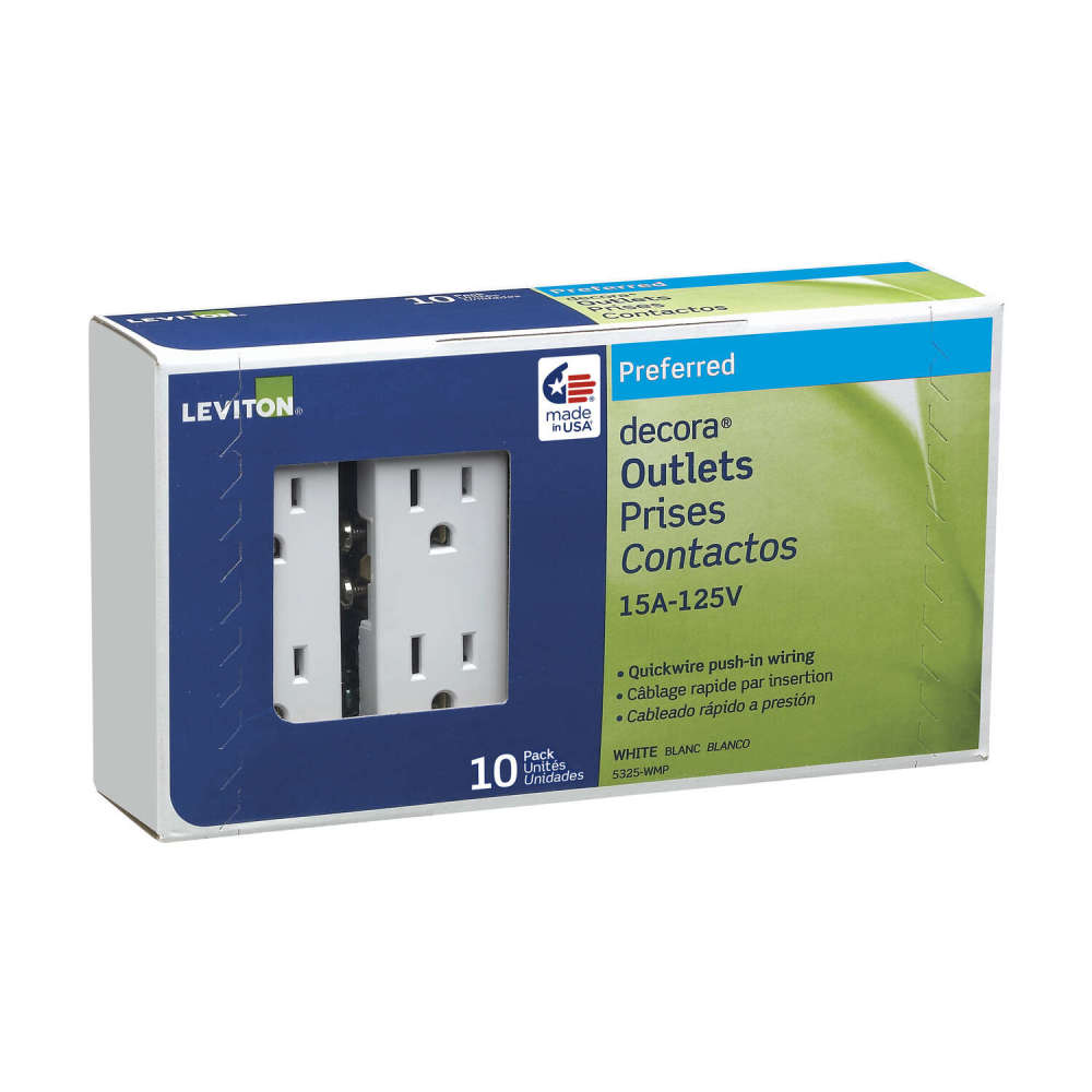 Leviton Decora 15A 125V White Grounded Duplex Outlet Receptacle 10pk - Ascmtools