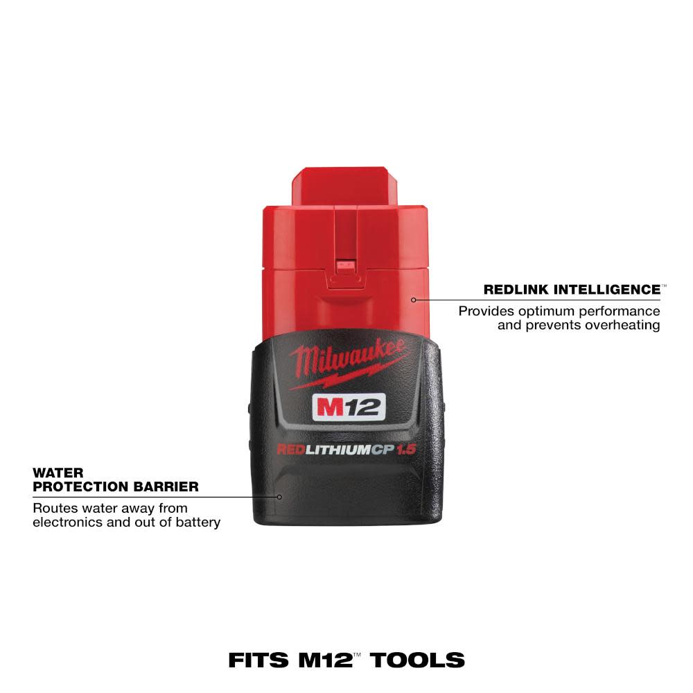Milwaukee M12 REDLITHIUM 1.5Ah Compact Battery Pack 2pk - Ascmtools