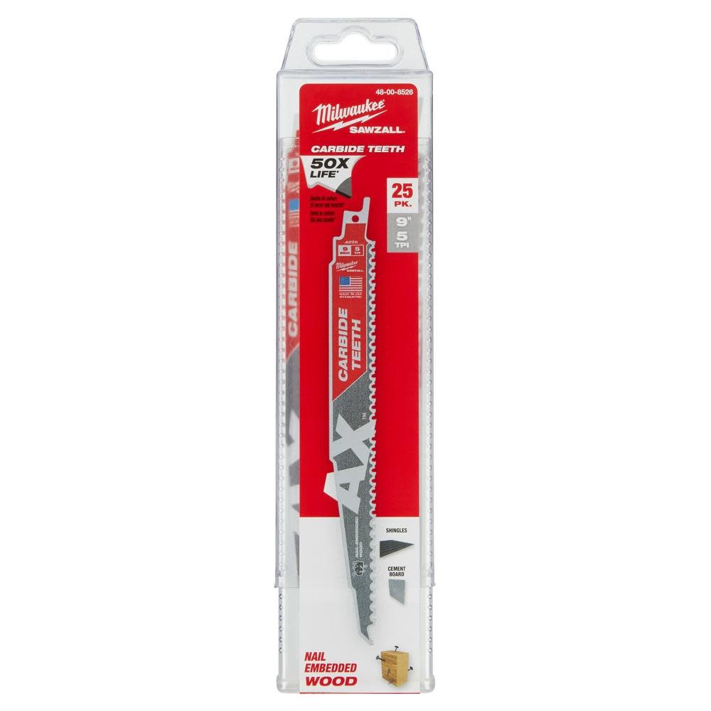 Milwaukee 9″5 TPI The AX(TM) with Carbide Teeth SAWZALL(R) Blade 25PK - Ascmtools