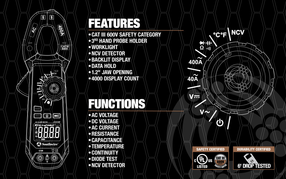Southwire AC Clamp Meter with Built-In NCV Worklight - Ascmtools
