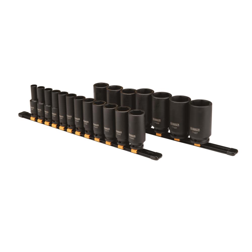 DEWALT 19 Piece 1/2 in Drive Deep Impact Socket Set 6 PT - Ascmtools