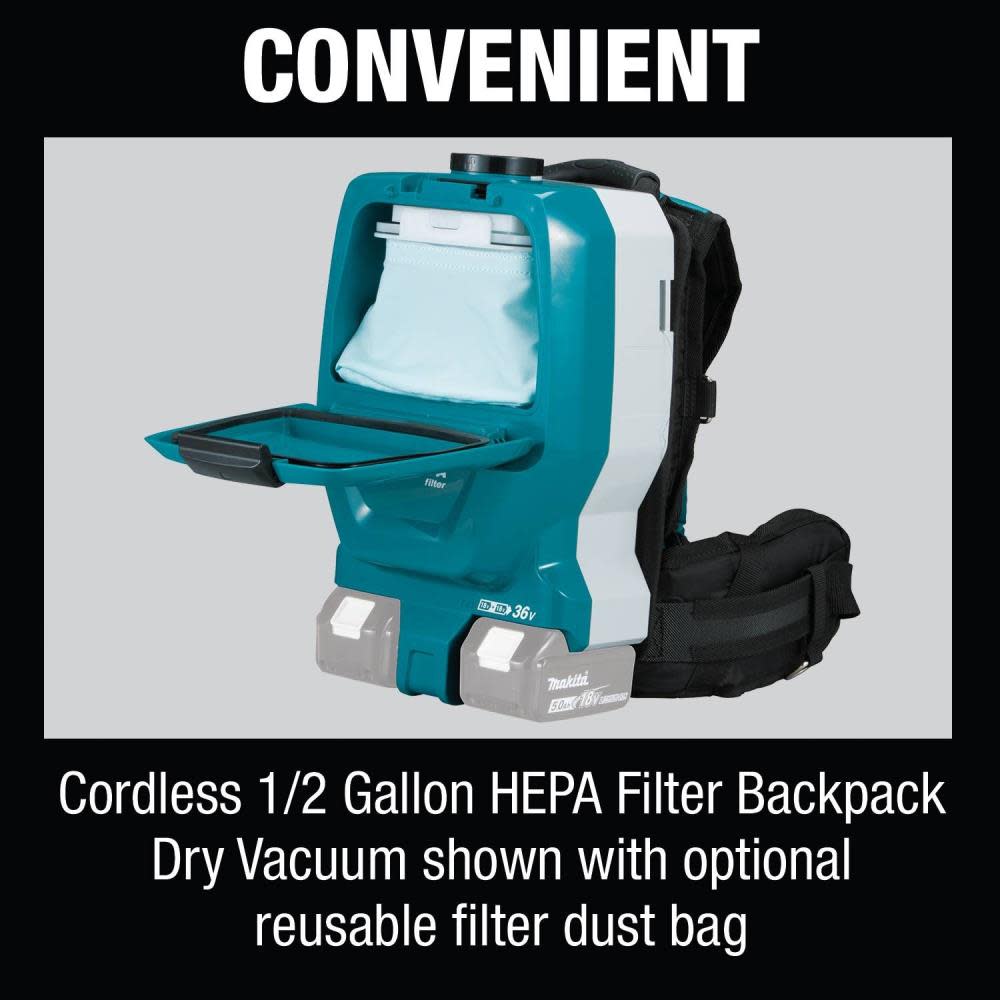 Makita 18V X2 LXT 36V 1/2 Gallon HEPA Backpack Dry Vacuum Bare Tool - Ascmtools