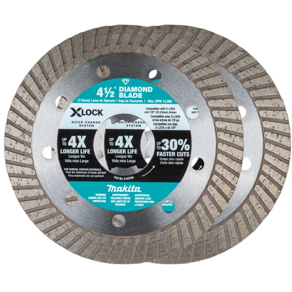 Makita X-LOCK 4-1/2″ Turbo Rim Diamond Blade for Masonry Cutting 2/pk - Ascmtools