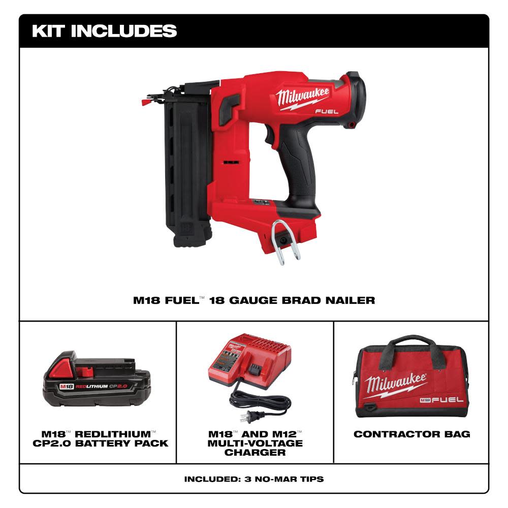 Milwaukee M18 FUEL 18 Gauge Brad Nailer Kit - Ascmtools