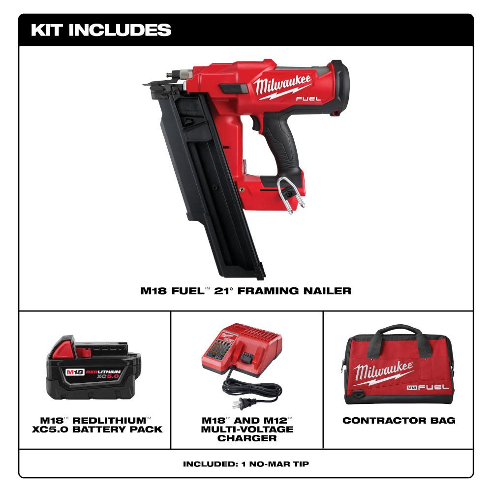 Milwaukee M18 FUEL 21 Degree Framing Nailer Kit - Ascmtools