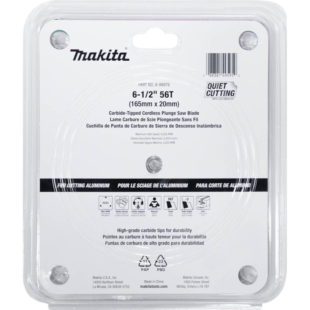 Makita 6-1/2″ 56T Carbide-Tipped Cordless Plunge Saw Blade - Ascmtools