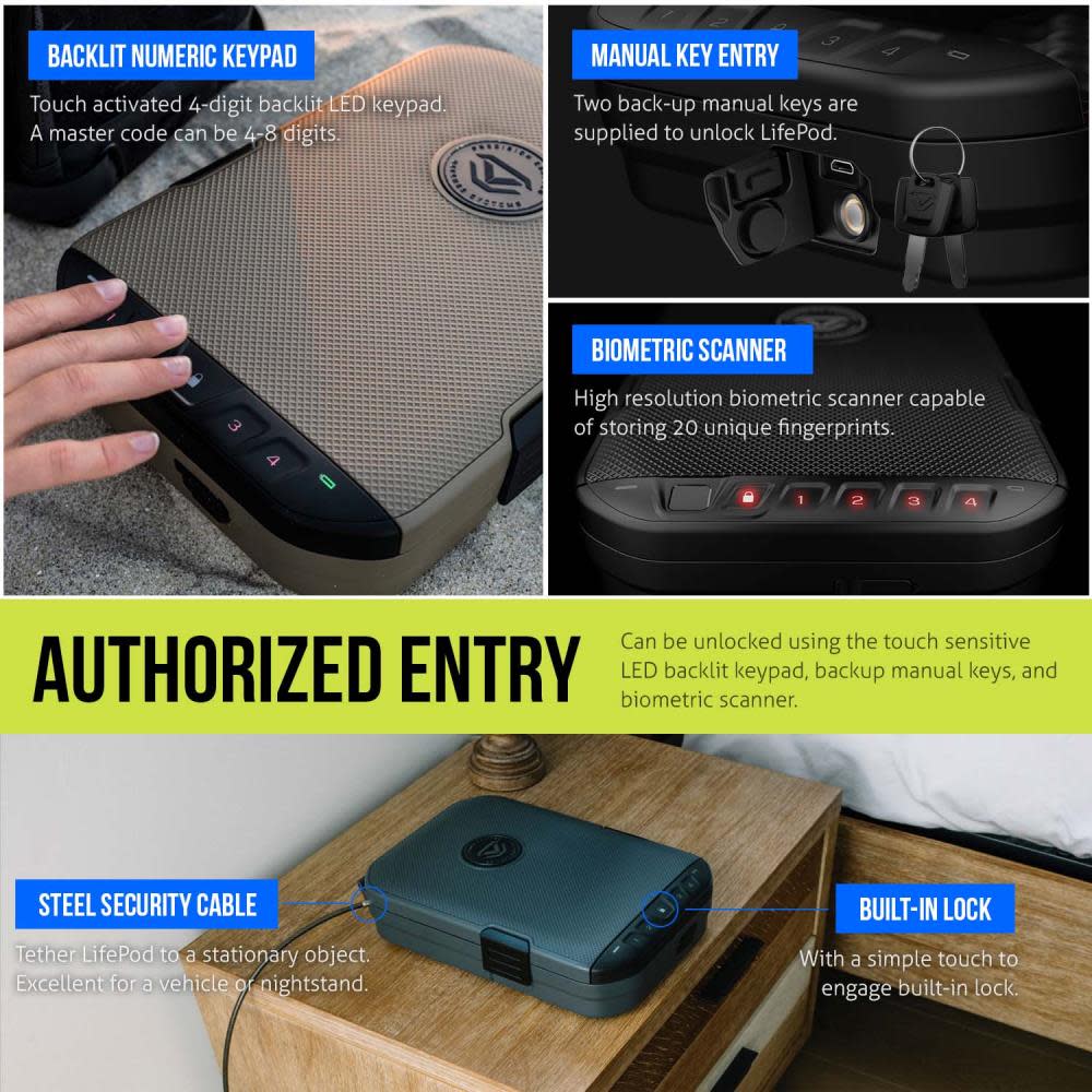 Vaultek Safe Biometric LifePod 2.0 Safe Olive Drab Green - Ascmtools