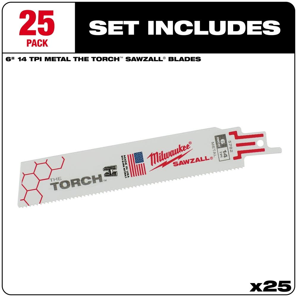 Milwaukee 6 in. 14 TPI THE TORCH SAWZALL Blade 25PK - Ascmtools