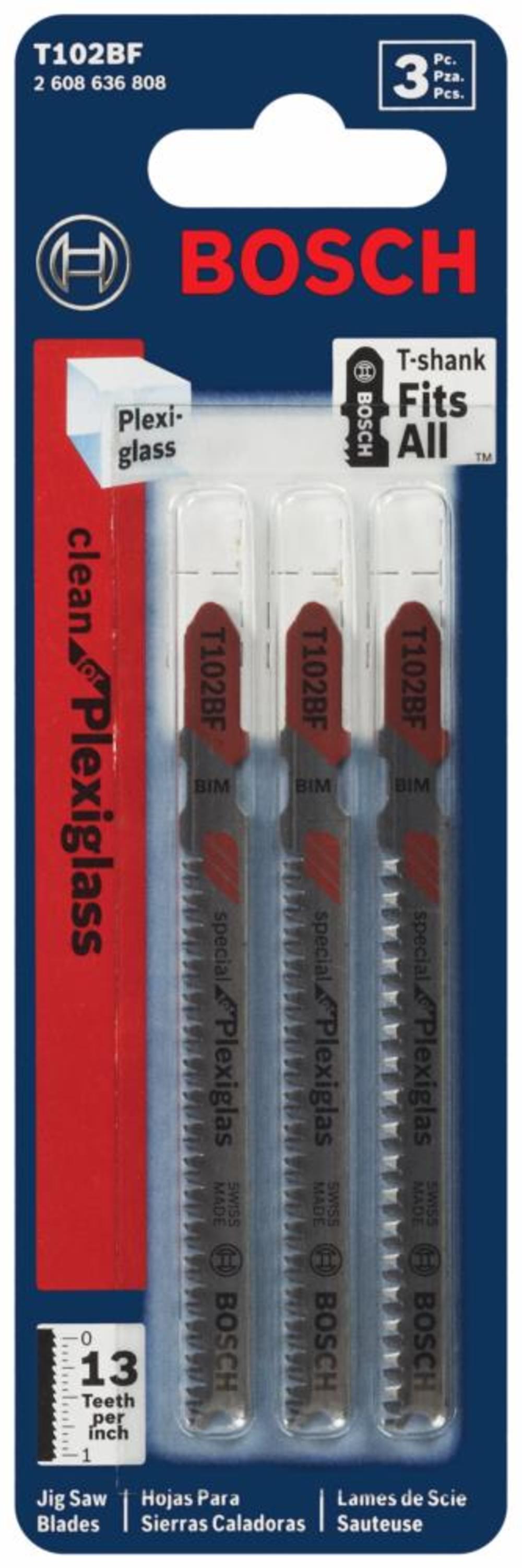Bosch 3 pc. 3-5/8 In. 13 TPI Clean for Plexiglas T-Shank Jig Saw Blades - Ascmtools