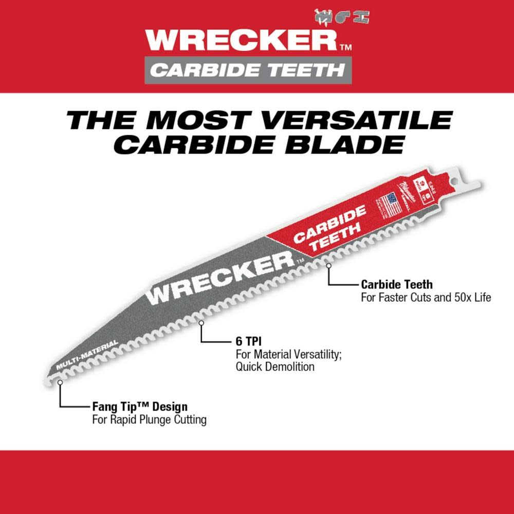 Milwaukee 6″ 6 TPI THE WRECKER with Carbide Teeth SAWZALL Blade 5PK - Ascmtools