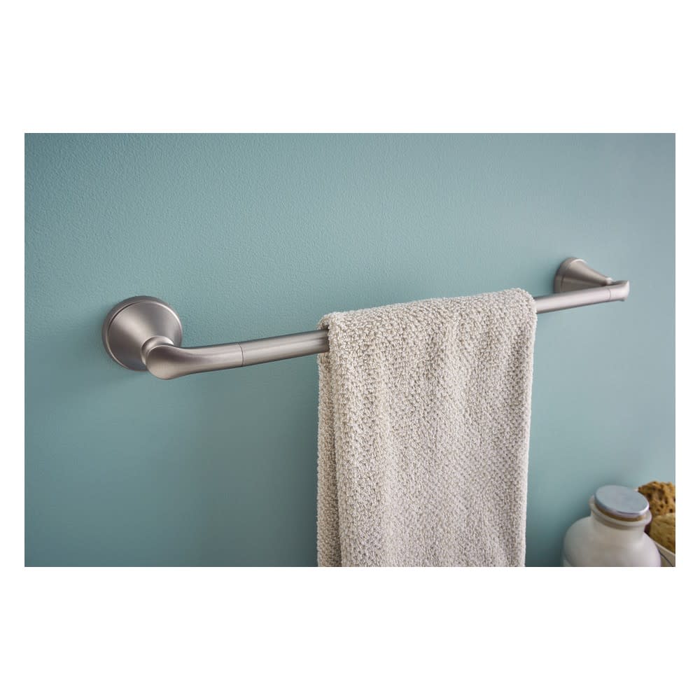 Moen Tiffin Brushed Nickel 18″ Towel Bar with Press & Mark Stamp - Ascmtools