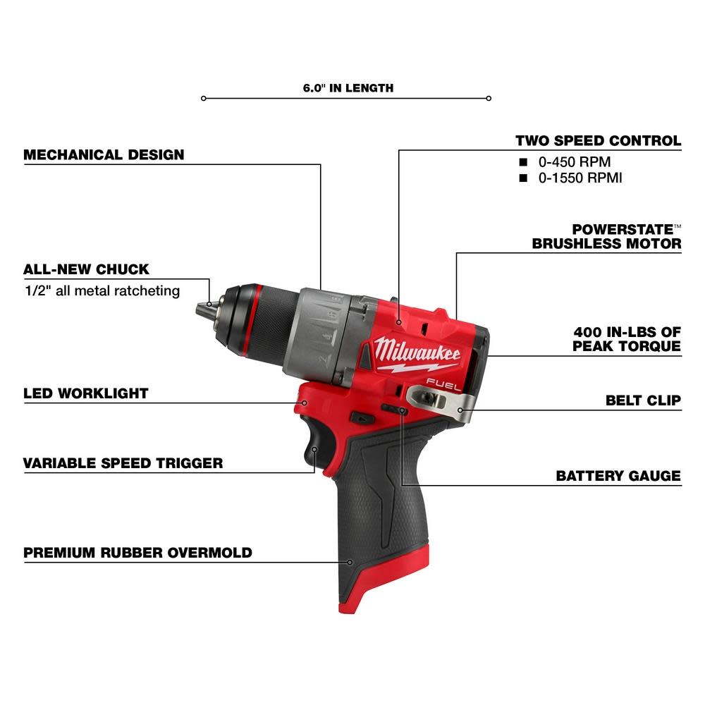 Milwaukee M12 FUEL 1/2″ Drill/Driver - Ascmtools