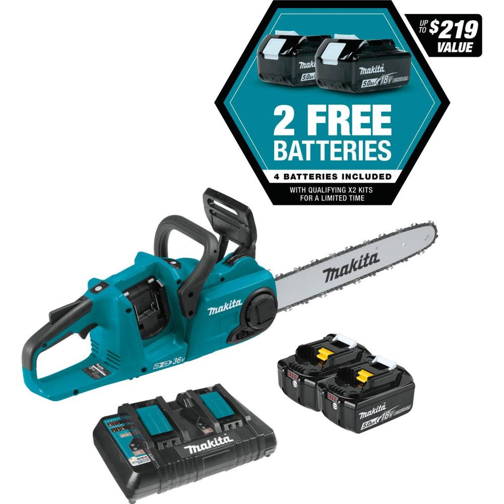 Makita 18V X2 (36V) LXT Lithium-Ion Brushless Cordless 16″ Chain Saw Kit with 4 Batteries (5.0Ah) - Ascmtools