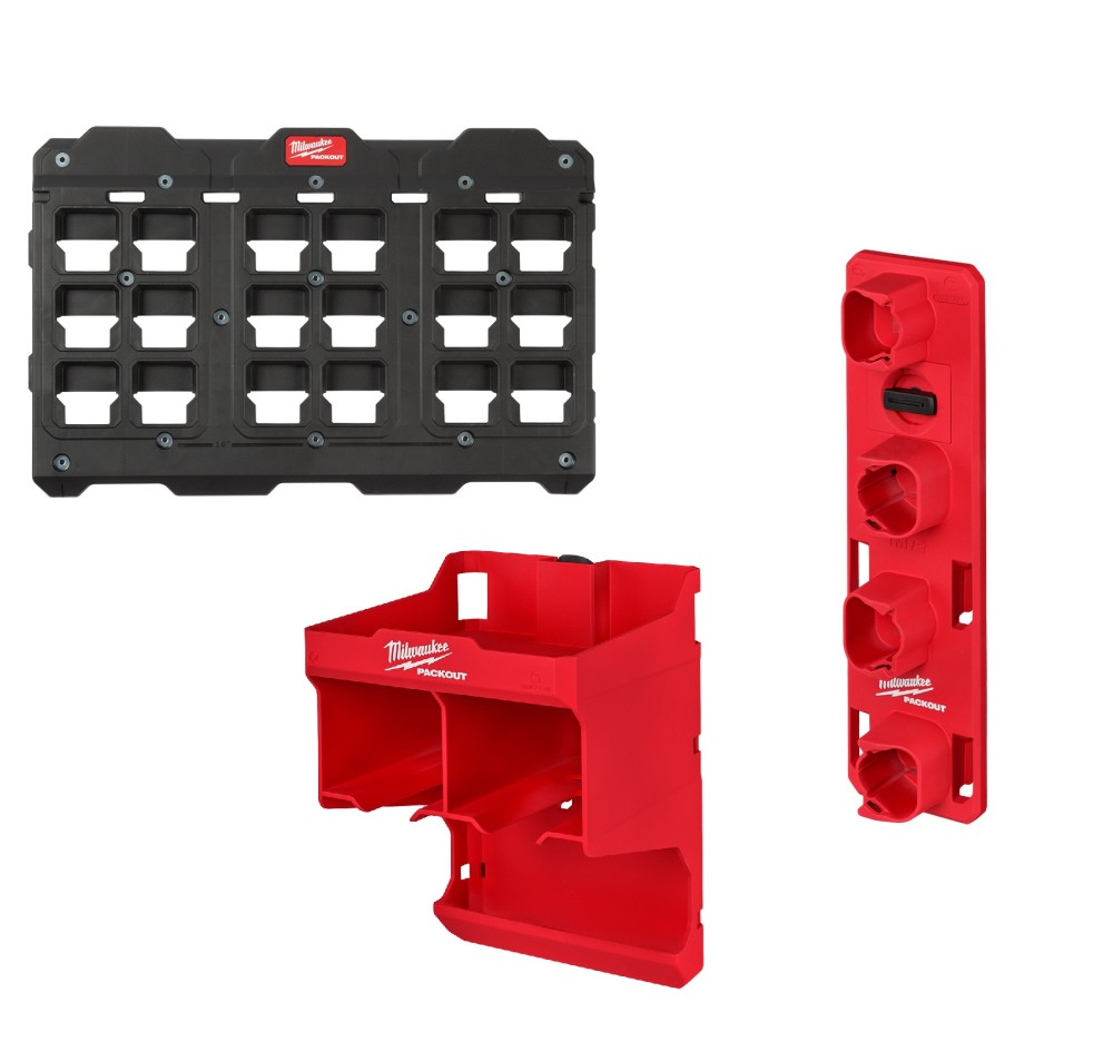 Milwaukee PACKOUT Large Wall Plate with Tool Station & M12 Battery Rack Bundle - Ascmtools