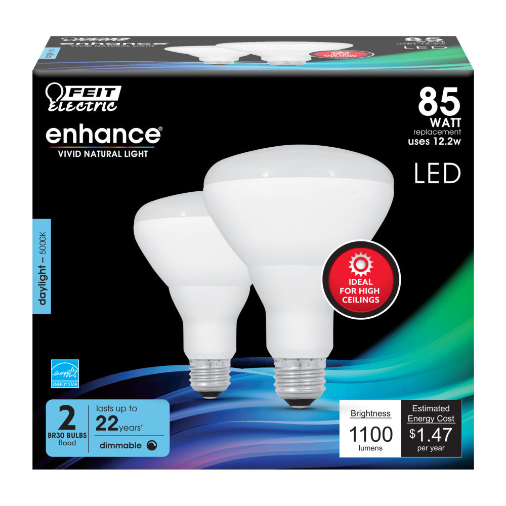 Feit Electric 85W BR30 5000K Dimmable Reflector LED Bulb 2pk - Ascmtools