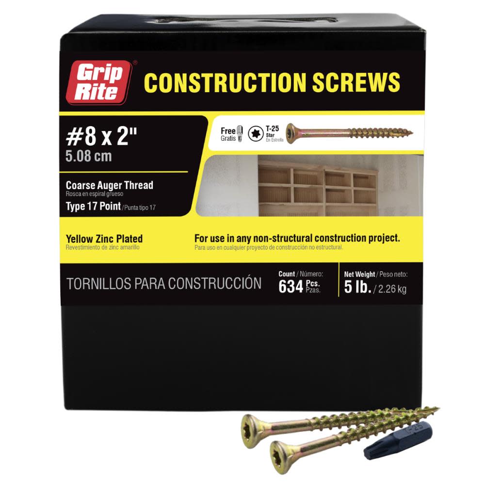 Grip Rite 5-Lb #8 x 2-in Bugle-Head Yellow Zinc Type 17 Star-Drive Interior Wood Screw - Ascmtools