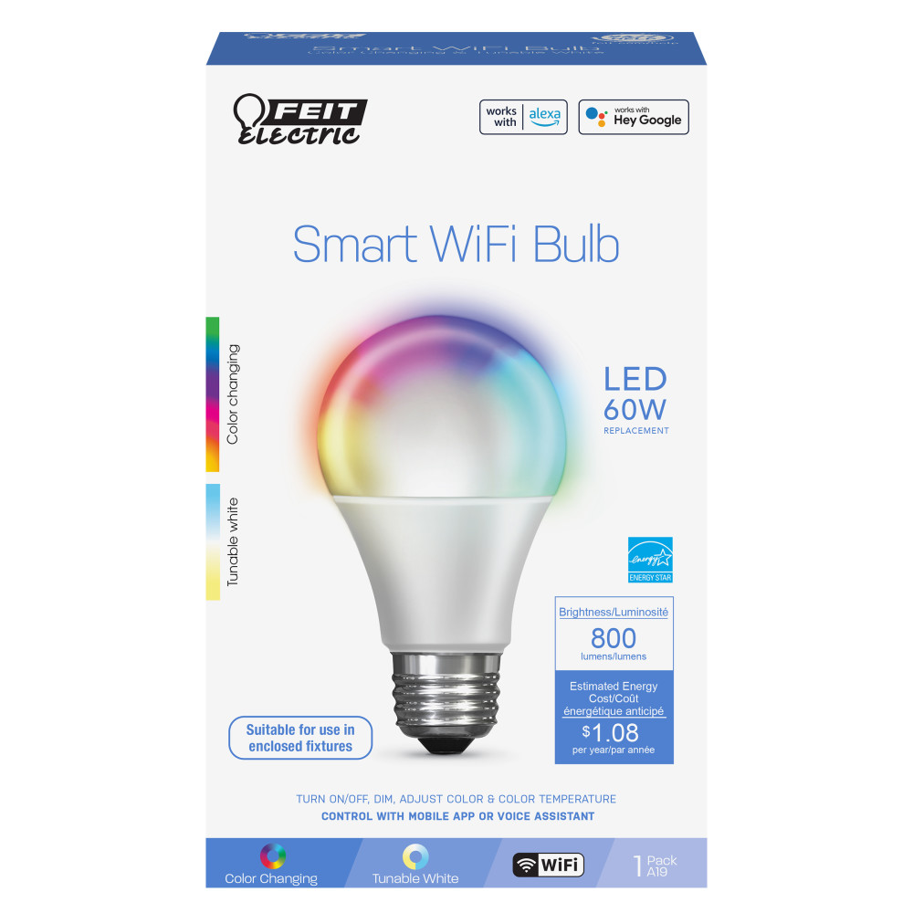 Feit Electric 60W RGBW A19 Alexa Google LED Smart Bulb 1pk - Ascmtools
