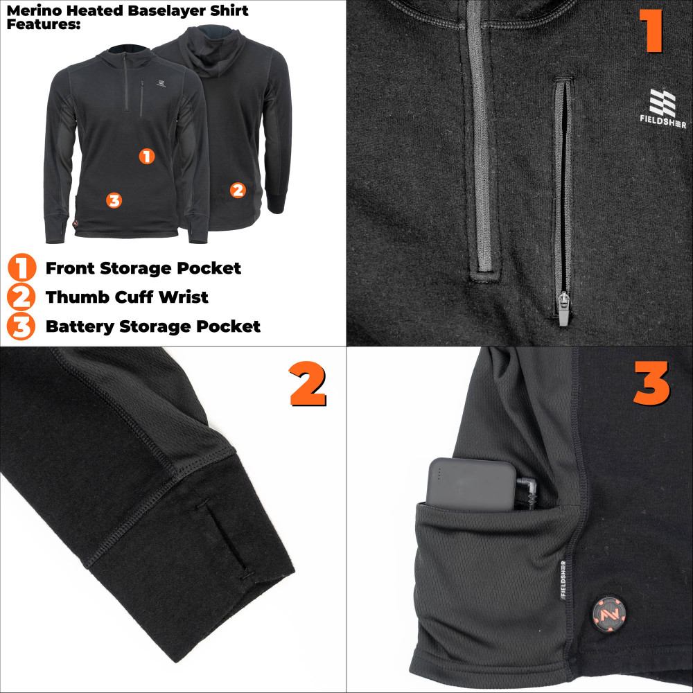 Mobile Warming Merino Heated Baselayer Shirt Mens 7.4V Black 2X - Ascmtools
