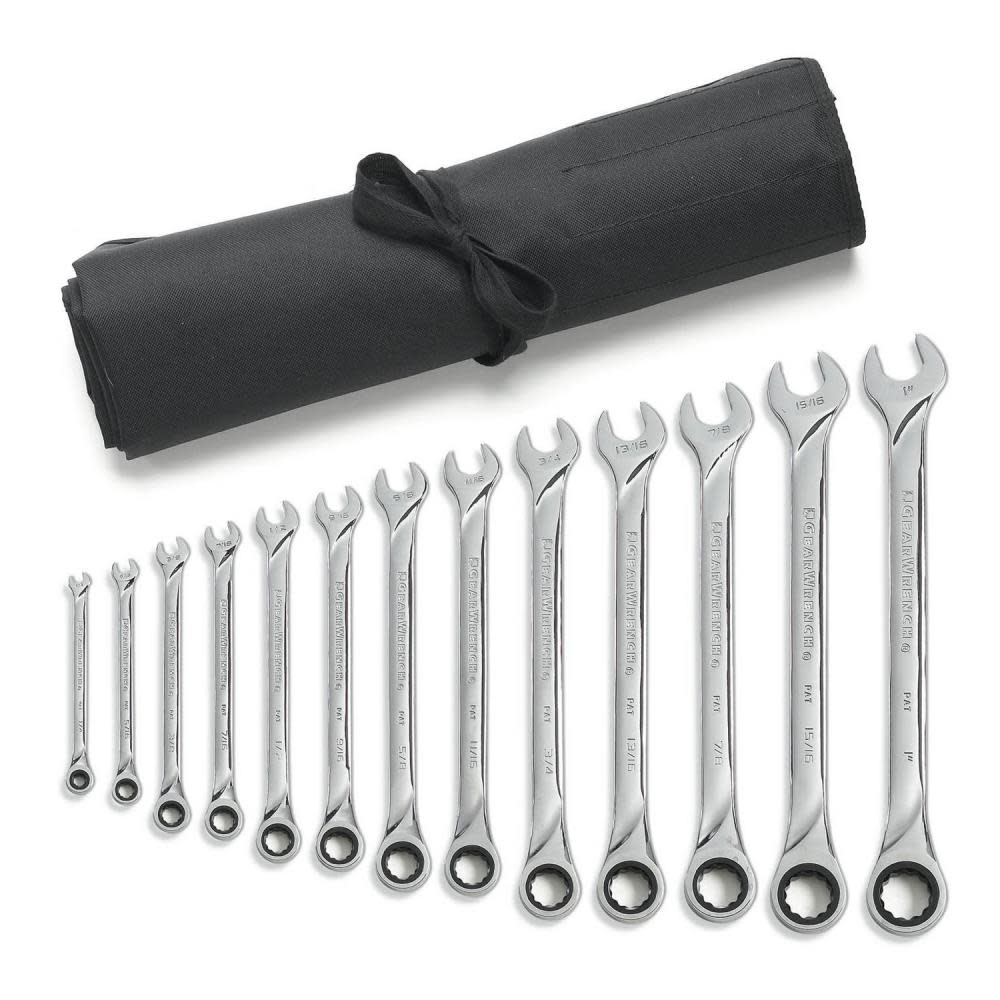 GEARWRENCH Ratcheting Wrench Set 13 pc 12 Point SAE XL Combination with Wrench Roll - Ascmtools