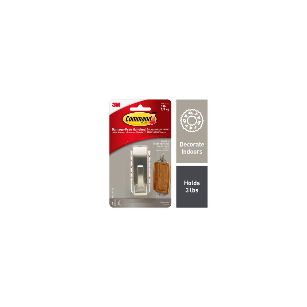 3M Command Medium Modern Reflections Brushed Nickel Metal Hook - Ascmtools
