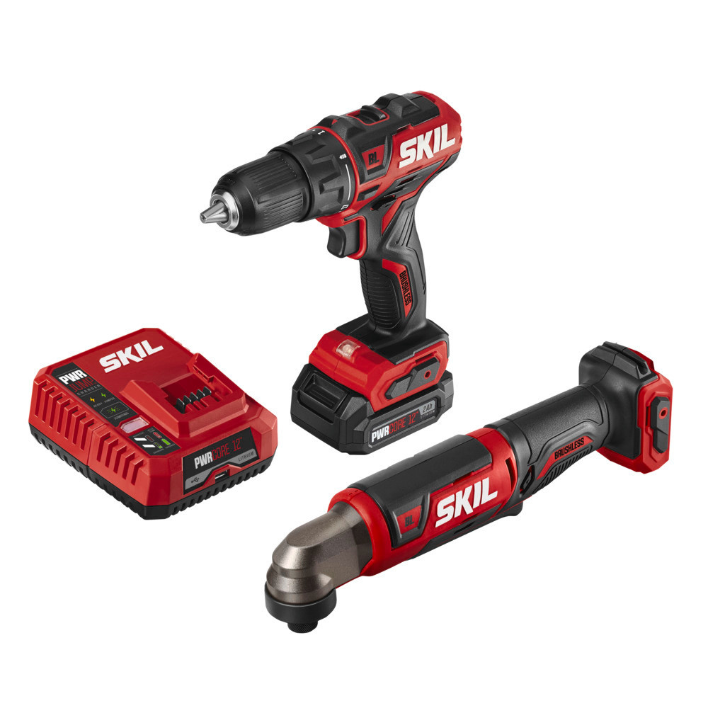 SKIL PWRCORE 12 Brushless 12V Drill Driver & Right Angle Impact Kit - Ascmtools