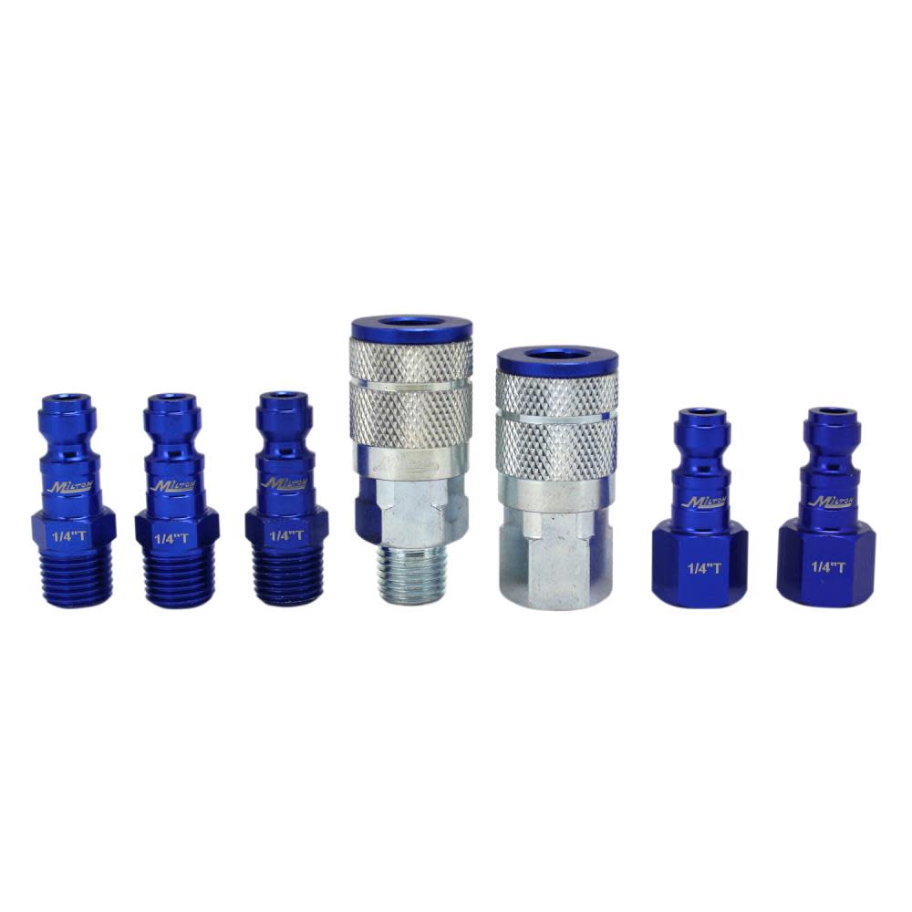 Milton ColorFit S-307TKIT Coupler & Plug Kit – (T-Style Blue) – 1/4″ NPT (7-Piece) - Ascmtools