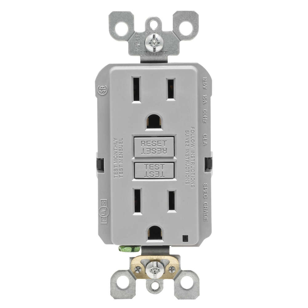Leviton SmartlockPro GFCI Outlet 15A 125V Gray NEMA 5-15R - Ascmtools